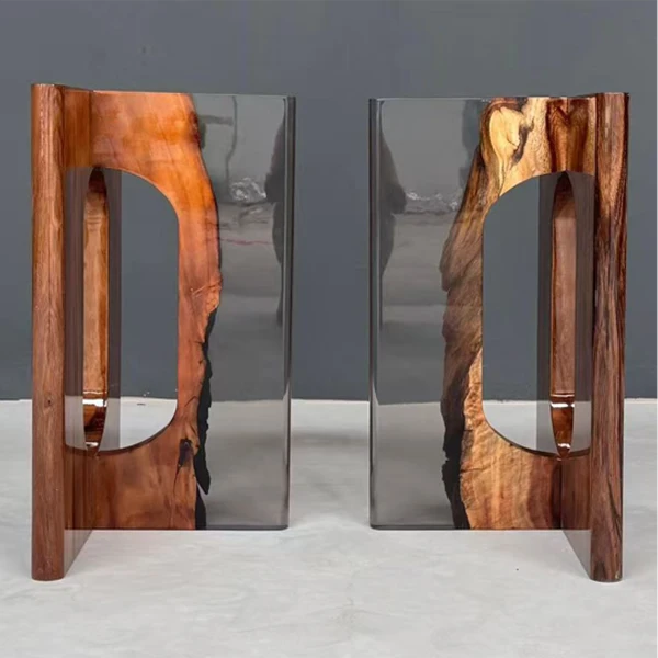T-Shaped Walnut Epoxy Resin Table Leg with Hole SL07