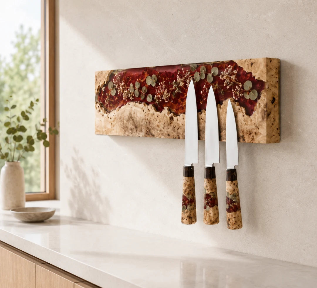 Crimson Botanical Ruby Red Floral Epoxy Knife Holder KH01