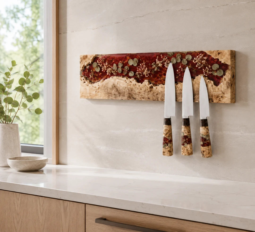 Crimson Botanical Ruby Red Floral Epoxy Knife Holder KH01