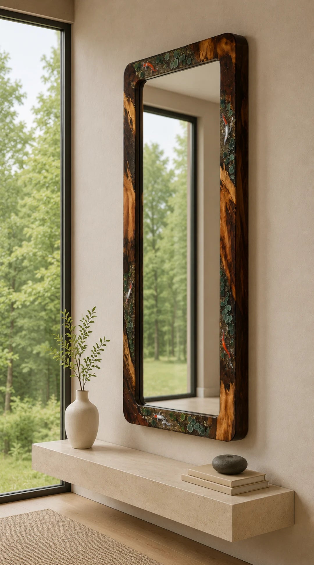 Koi Pond Epoxy Resin Wood Mirror MR06