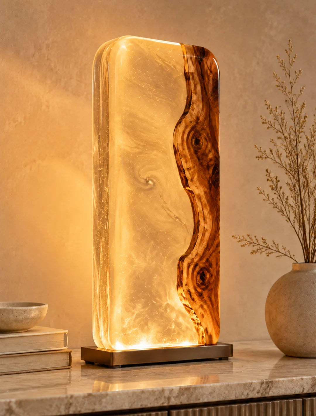 Amber Veil Clear Amber Epoxy Table Lamp LP02
