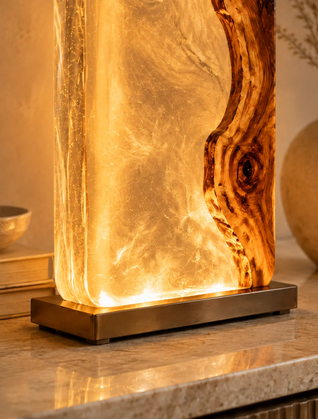 Amber Veil Clear Amber Epoxy Table Lamp LP02