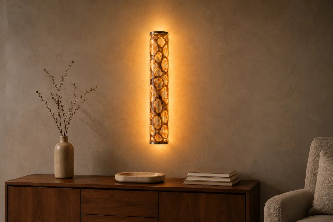 LP03 Golden Pods clear amber epoxy wall lamp with handcrafted resin and natural-grain detail