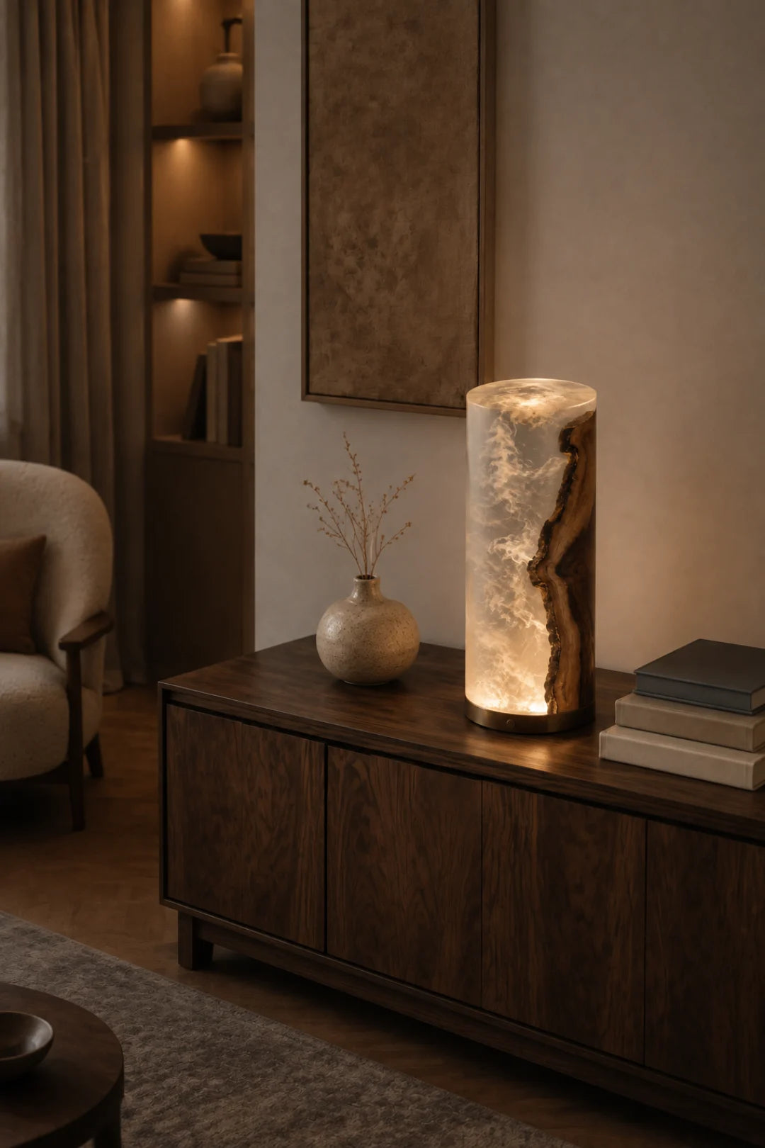 LP06 Clear Stone crystal clear epoxy table lamp with handcrafted resin and natural-grain detail