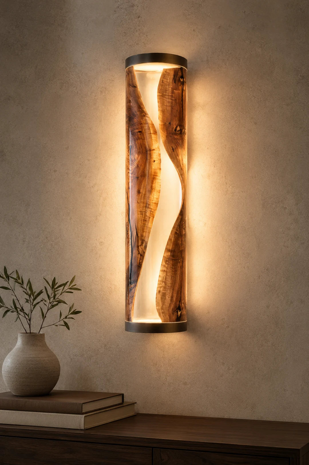 Ivory Twist Pearl White and Clear Amber Epoxy Wall Lamp LP10