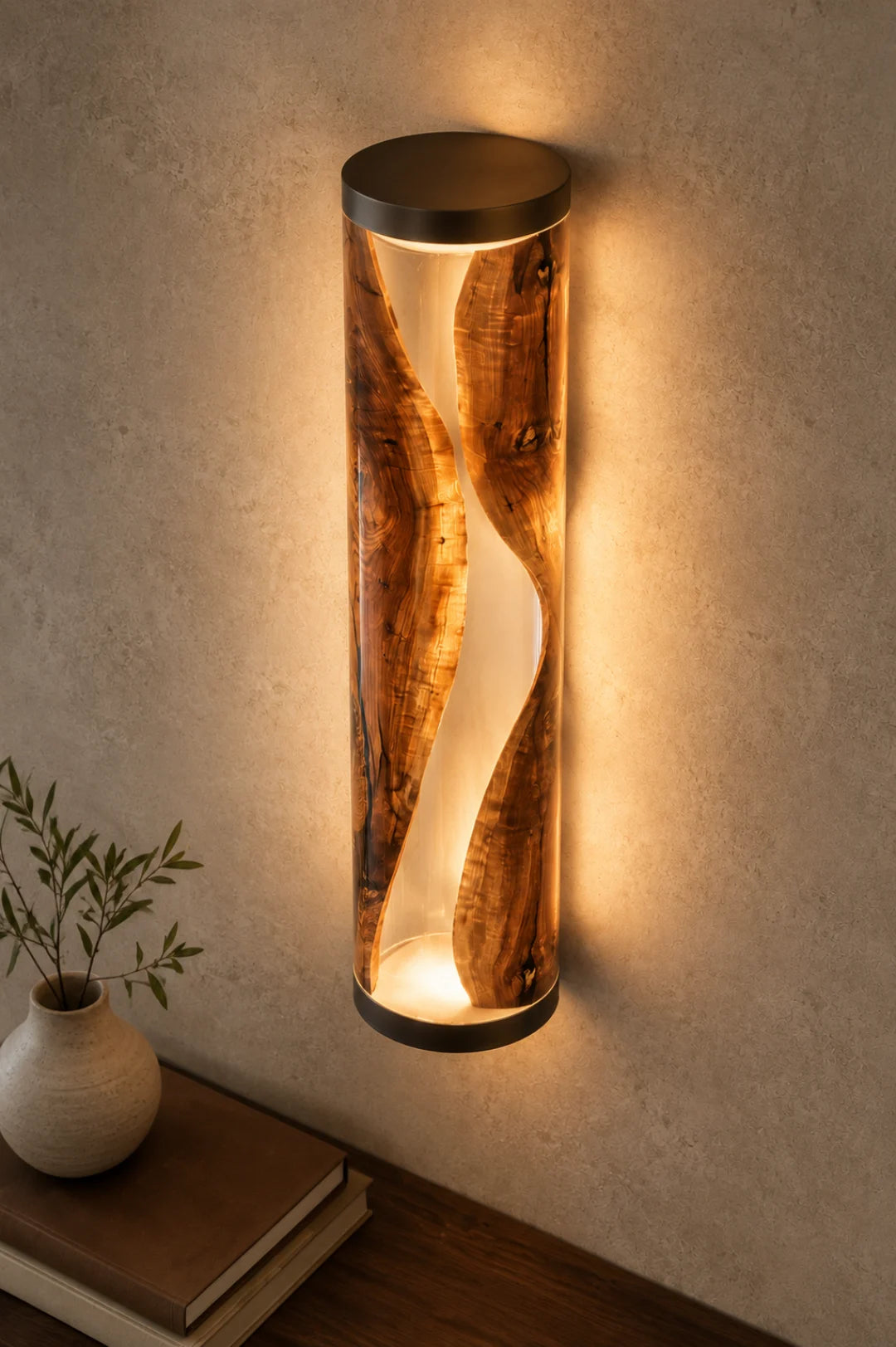 Ivory Twist Pearl White and Clear Amber Epoxy Wall Lamp LP10