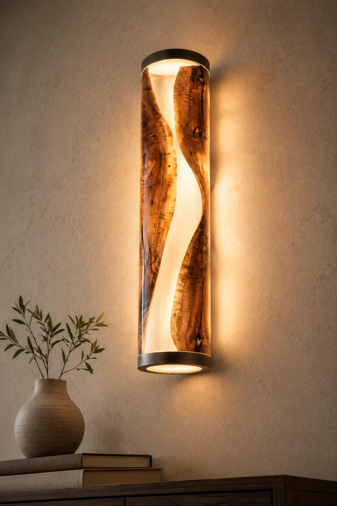 Ivory Twist Pearl White and Clear Amber Epoxy Wall Lamp LP10