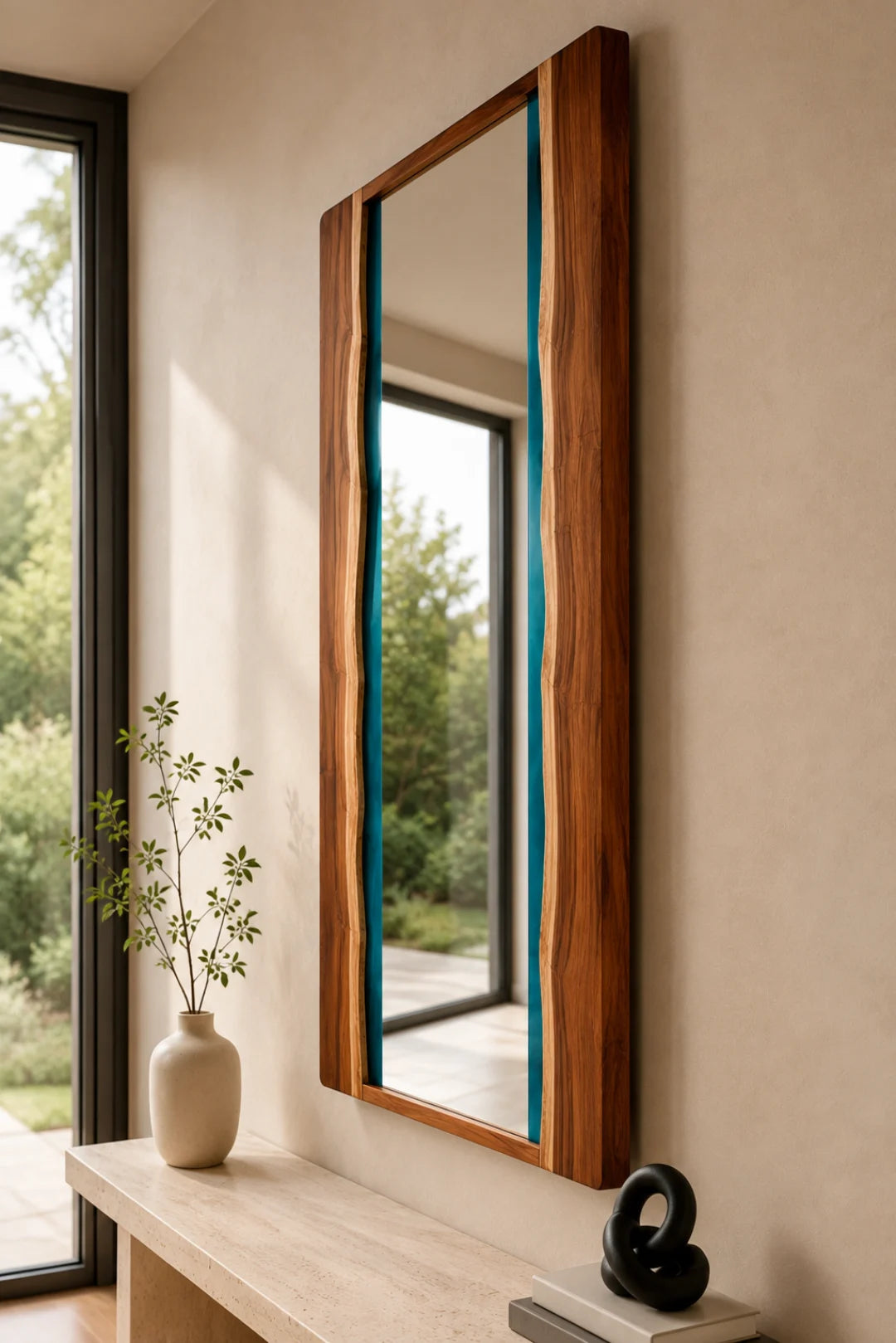 Teal Line Turquoise Epoxy Mirror MR02