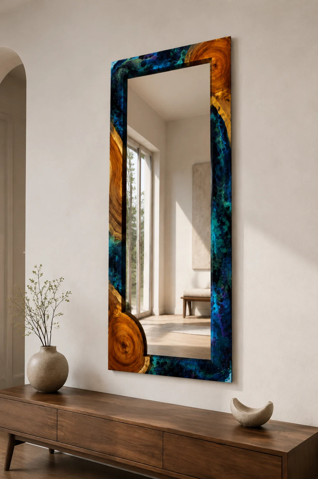 MR04 Galaxy Corner galaxy blue epoxy mirror with handcrafted resin and natural-grain detail
