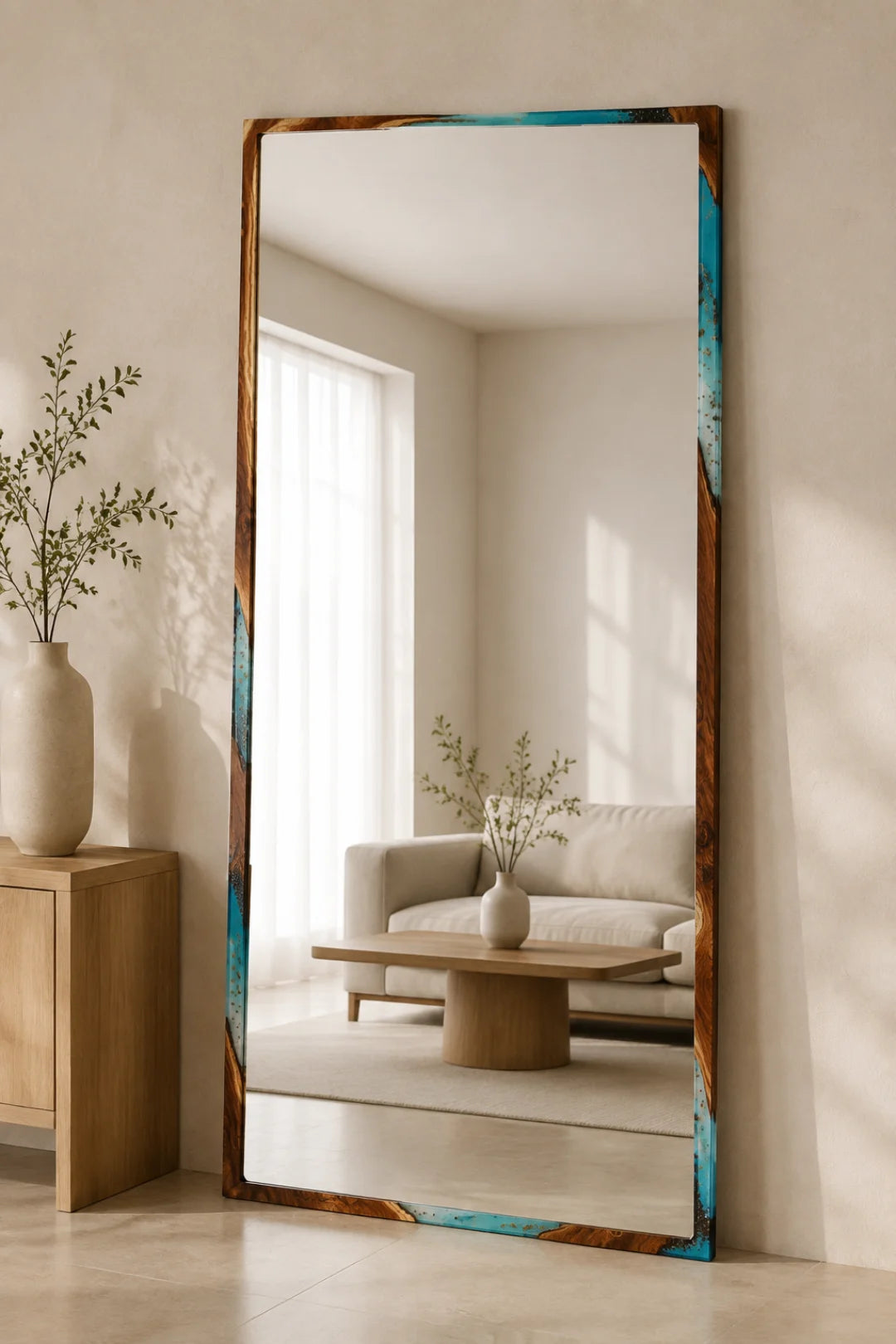 Clear Horizon Crystal Clear and Turquoise Epoxy Mirror MR05