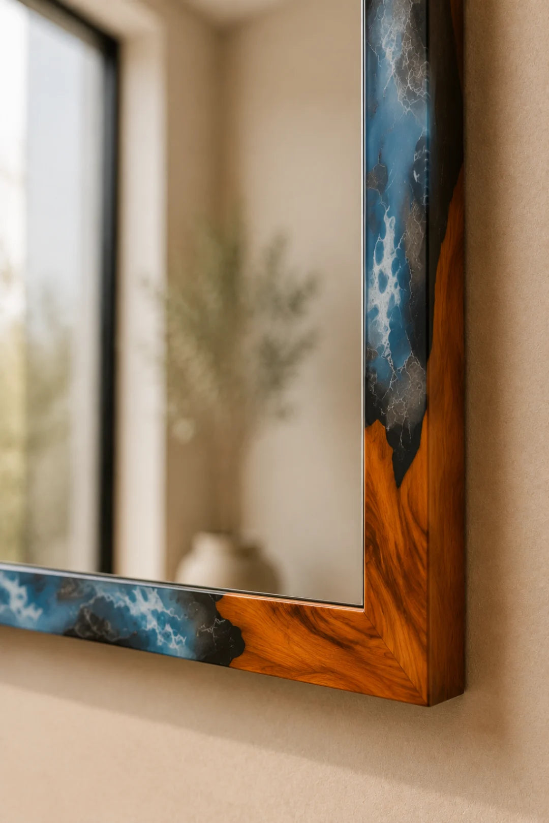 Coastal Frame Ocean Blue and Pearl White Epoxy Mirror MR07