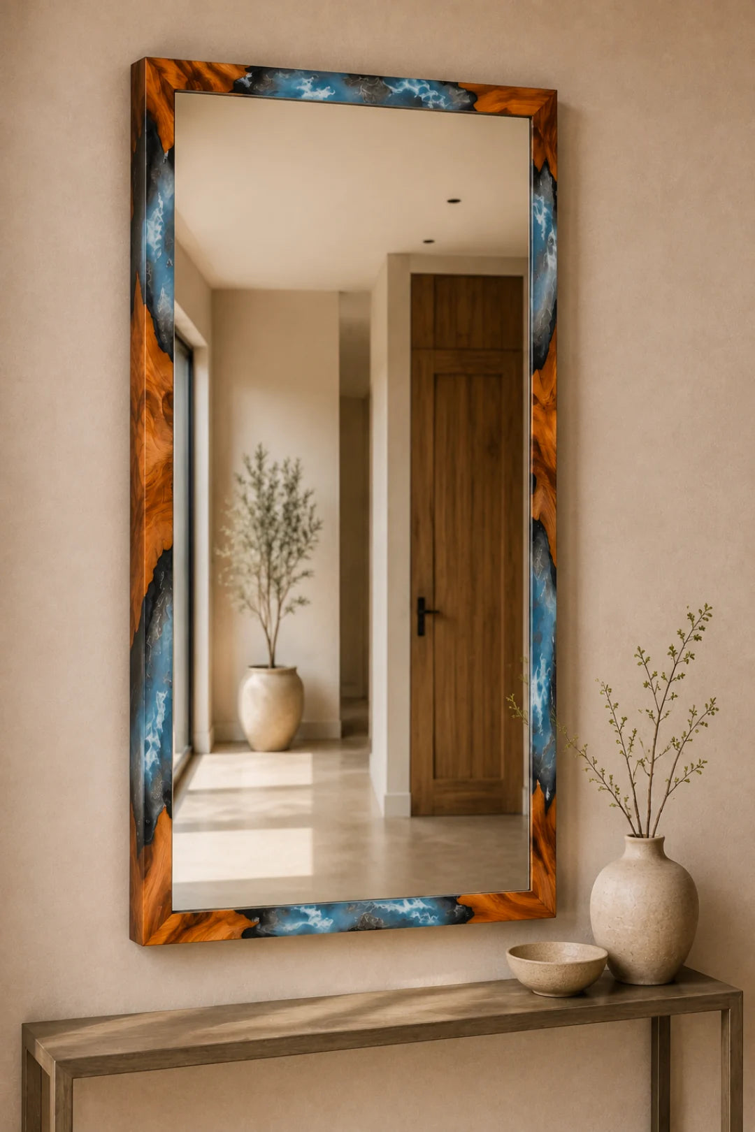 Coastal Frame Ocean Blue and Pearl White Epoxy Mirror MR07