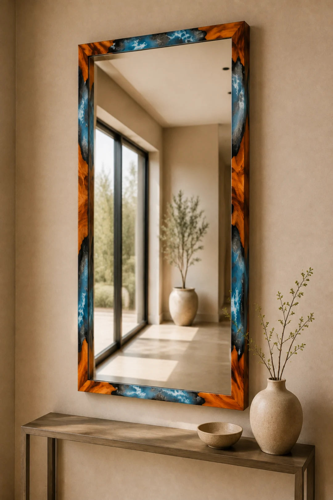 Coastal Frame Ocean Blue and Pearl White Epoxy Mirror MR07