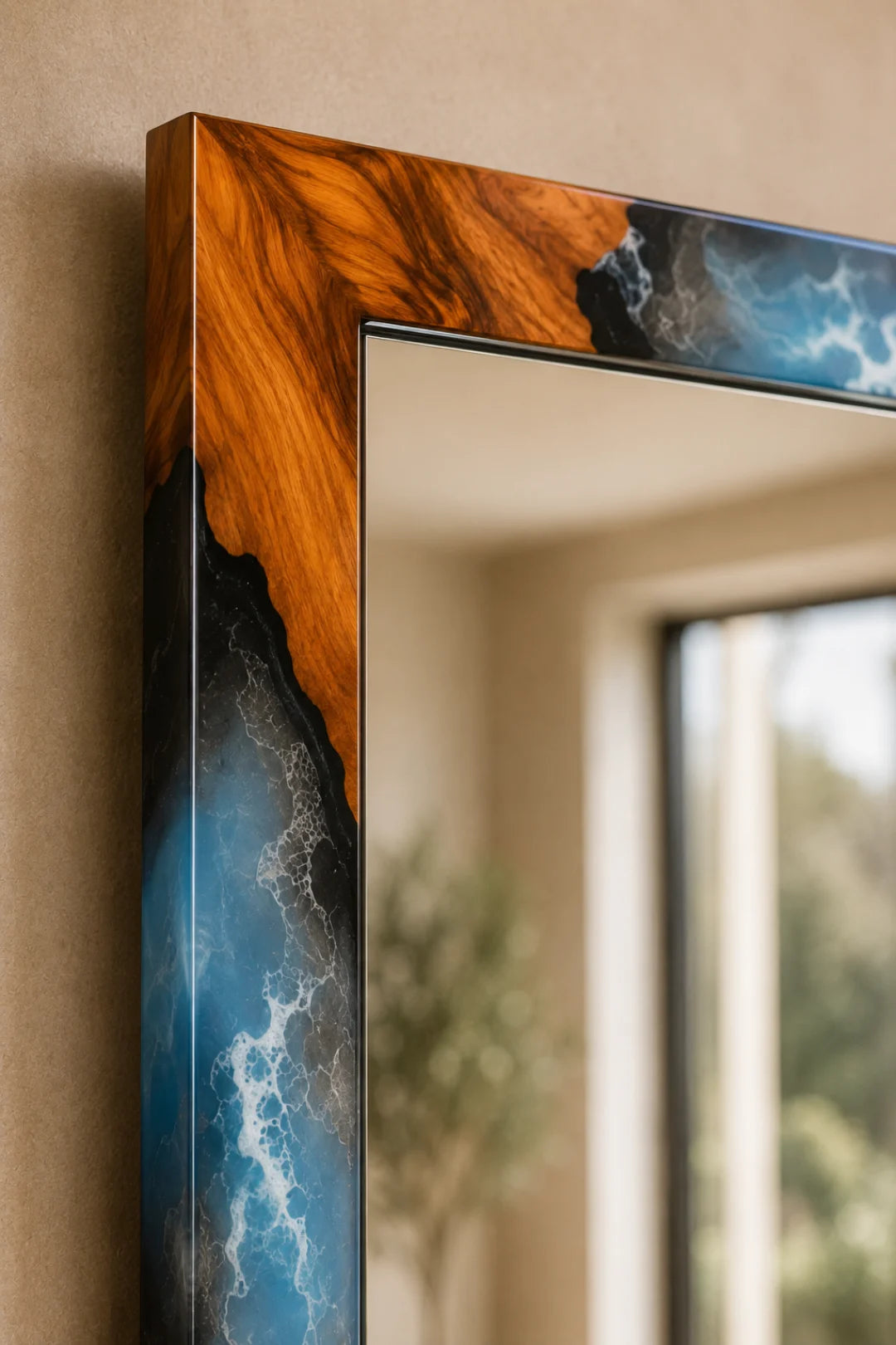 Coastal Frame Ocean Blue and Pearl White Epoxy Mirror MR07