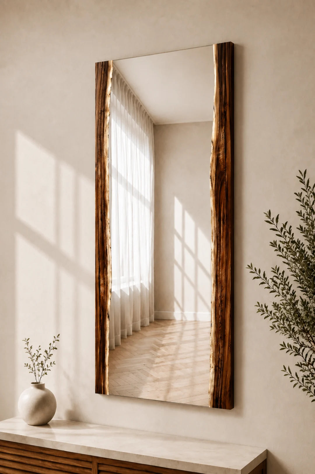 MR09 Natural Edge crystal clear epoxy mirror with handcrafted resin and natural-grain detail