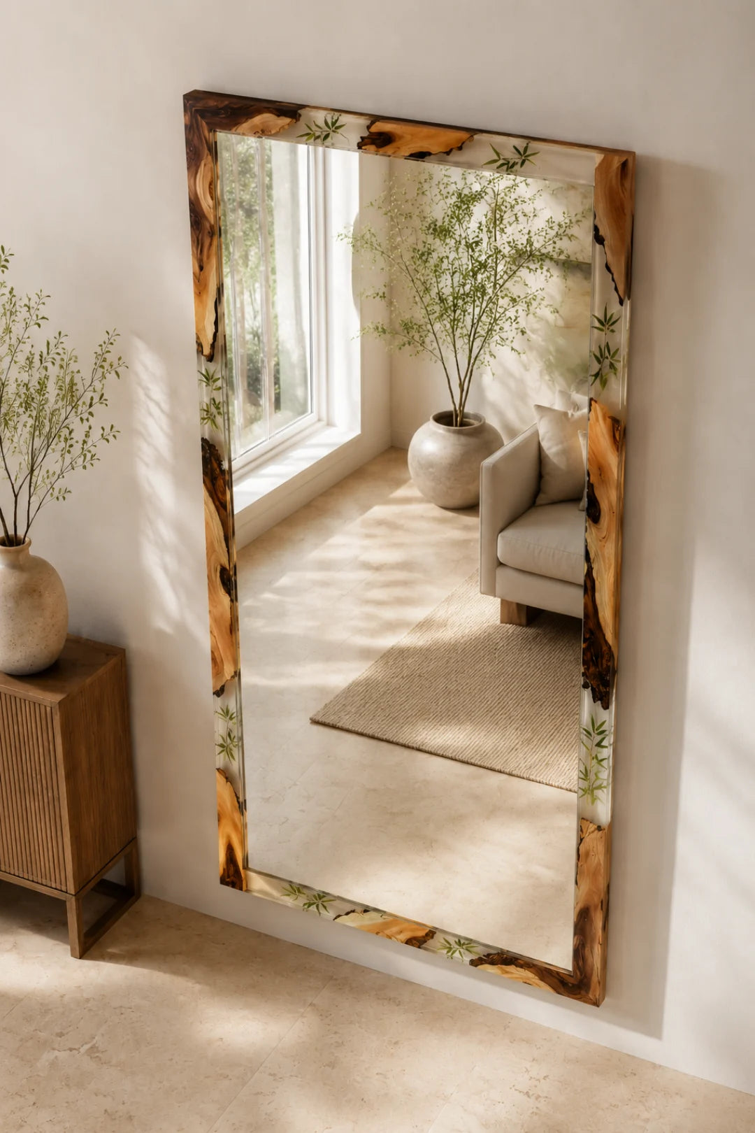 MR10 Clear Mosaic crystal clear epoxy mirror with handcrafted resin and natural-grain detail