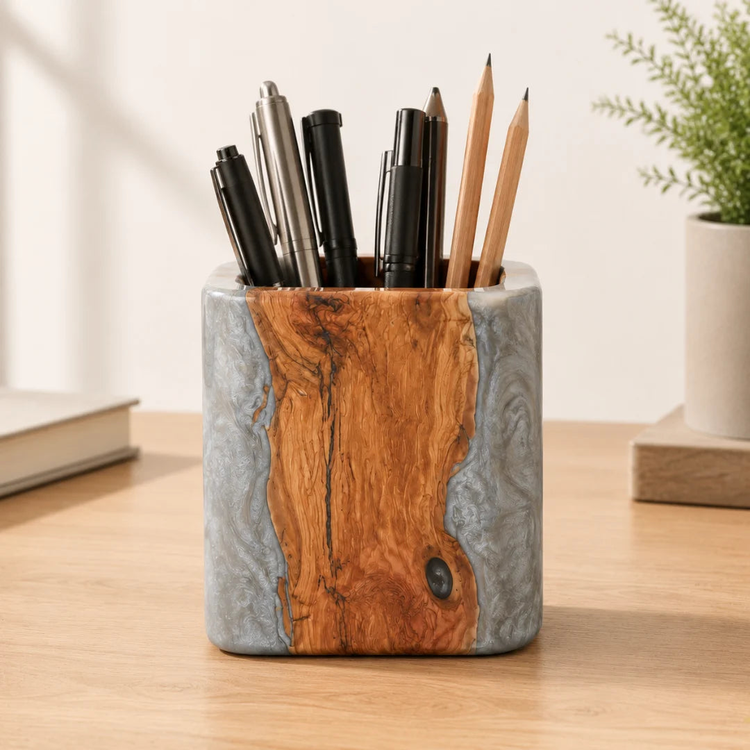 Silver Field Silver Gray Epoxy Pen Holder PH02