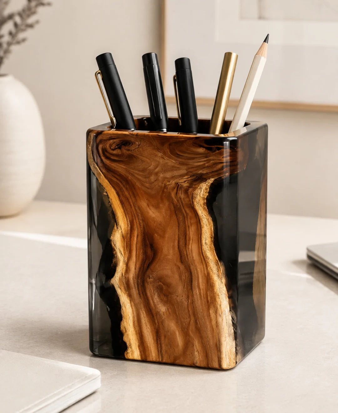 Midnight Frame Jet Black Epoxy Pen Holder PH04