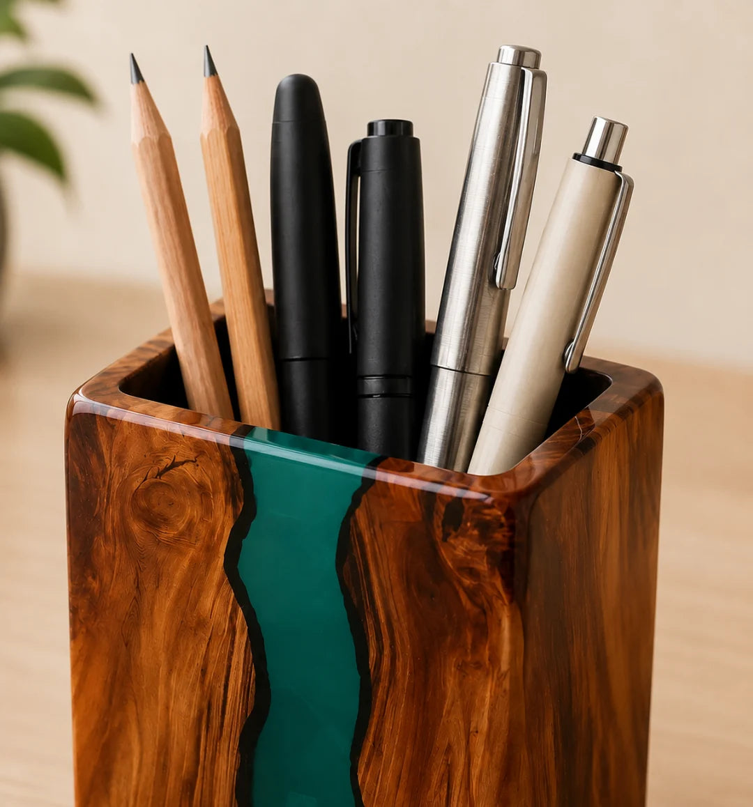 Emerald Cut Emerald Green Epoxy Pen Holder PH07