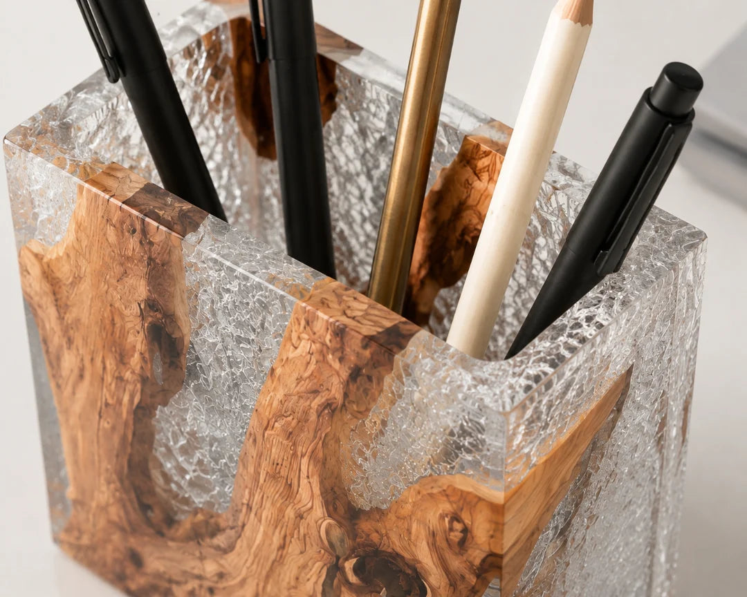 Clear Stone Crystal Clear and Silver Epoxy Pen Holder PH09