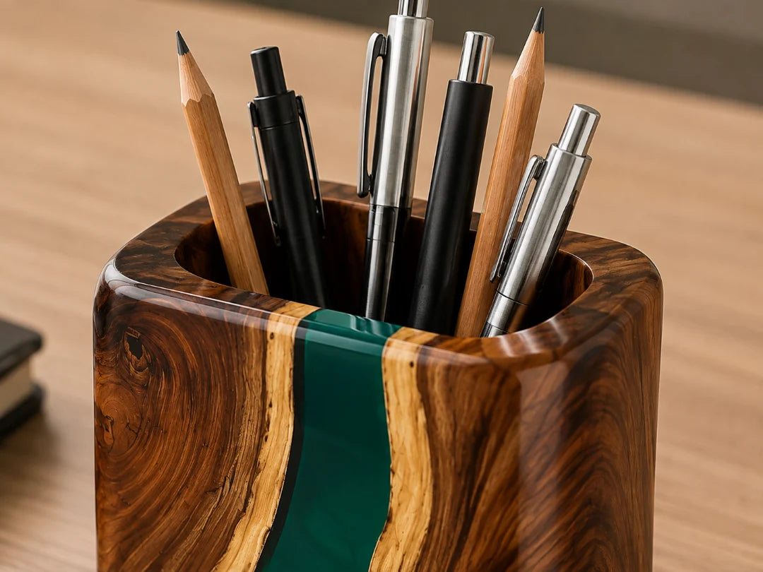 Emerald River Forest Green Epoxy Pen Holder PH10