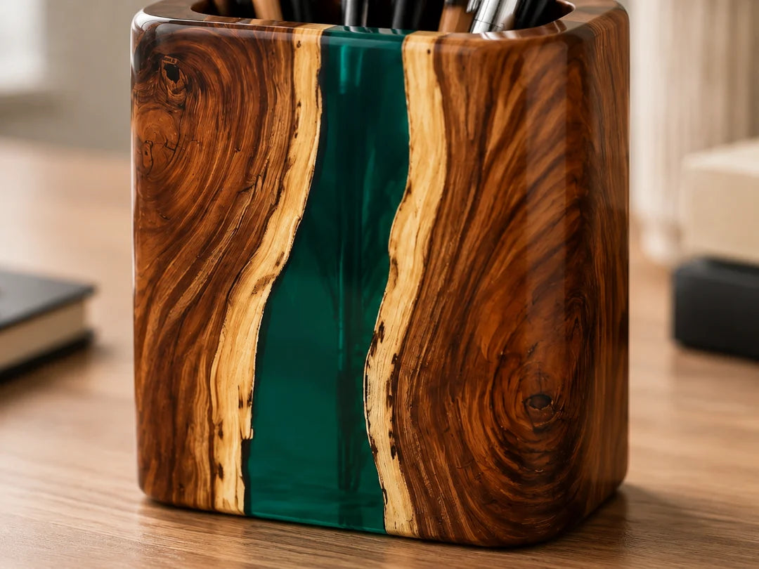 Emerald River Forest Green Epoxy Pen Holder PH10