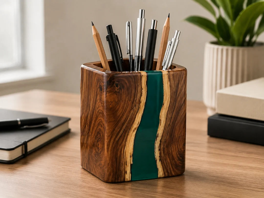Emerald River Forest Green Epoxy Pen Holder PH10