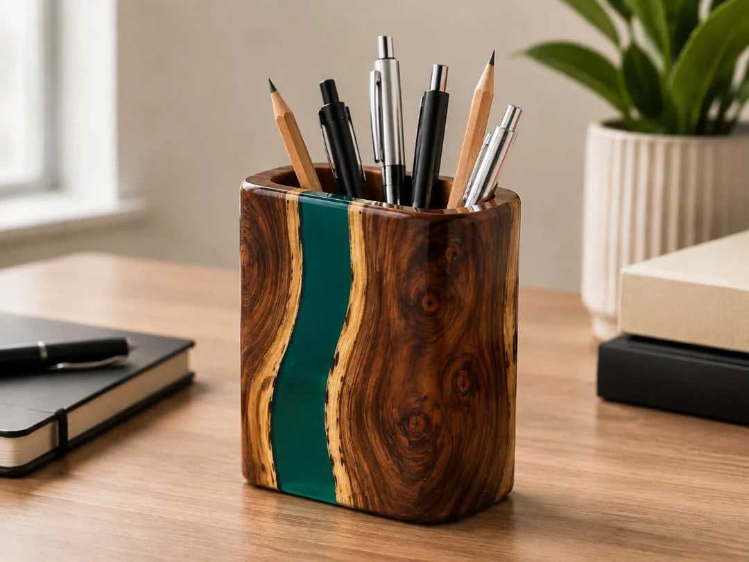 Emerald River Forest Green Epoxy Pen Holder PH10
