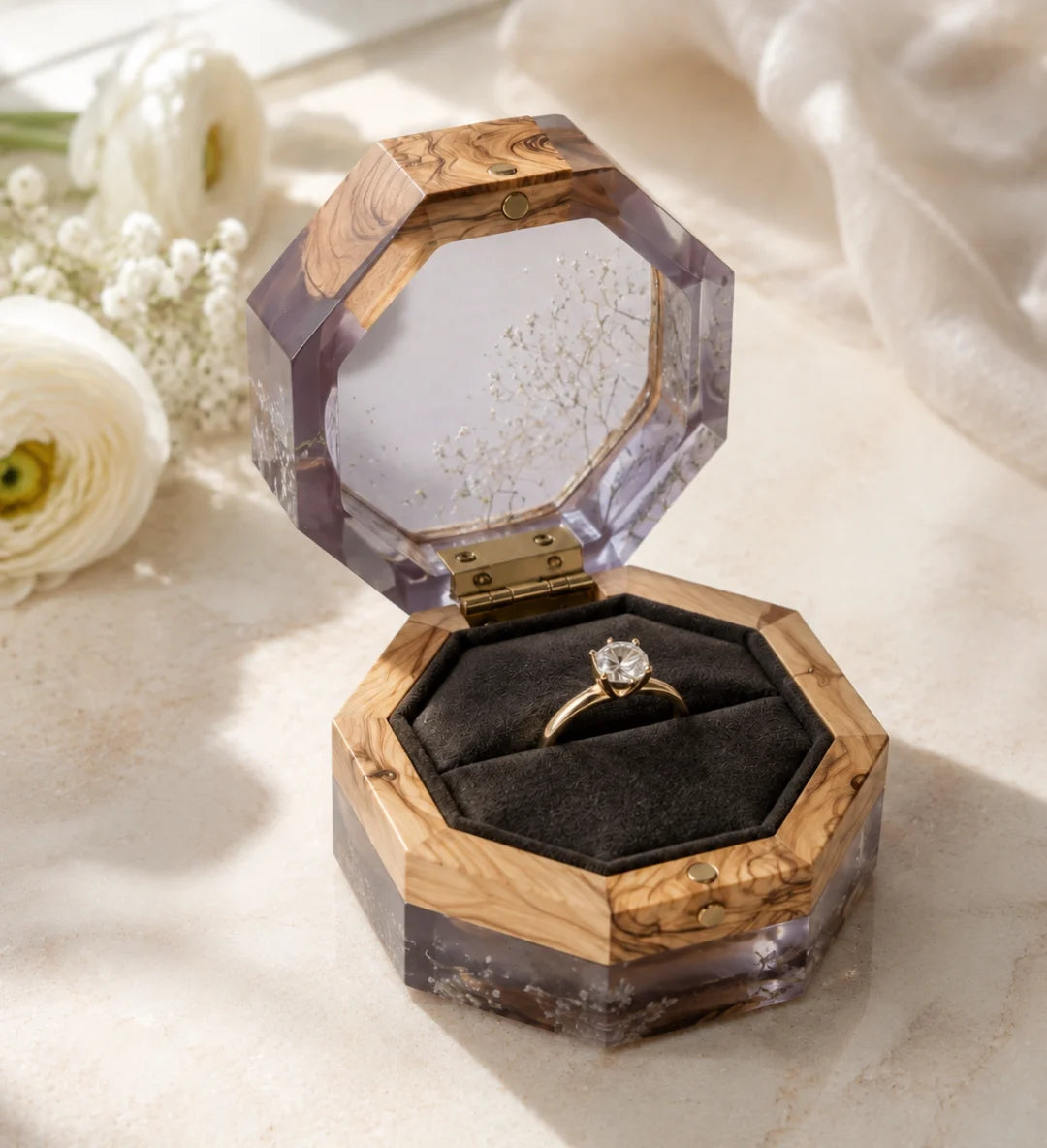 Lavender Keepsake Smoky Lavender Epoxy Ring Box RB01