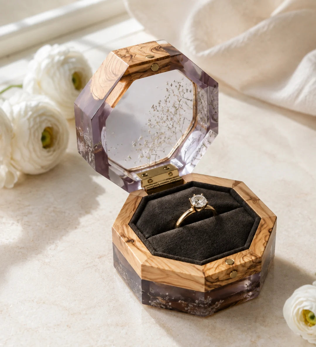 Lavender Keepsake Smoky Lavender Epoxy Ring Box RB01