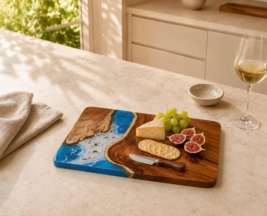 Coastal Pour Ocean Blue and Pearl White Epoxy Serving Board SB02