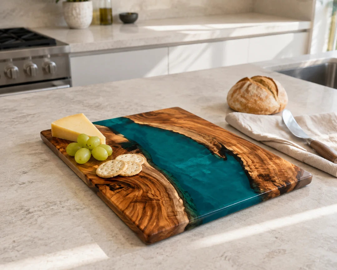 Teal Harbor Turquoise Epoxy Serving Board SB04