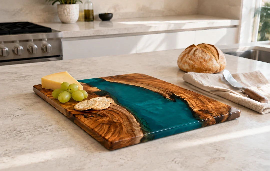 Teal Harbor Turquoise Epoxy Serving Board SB04