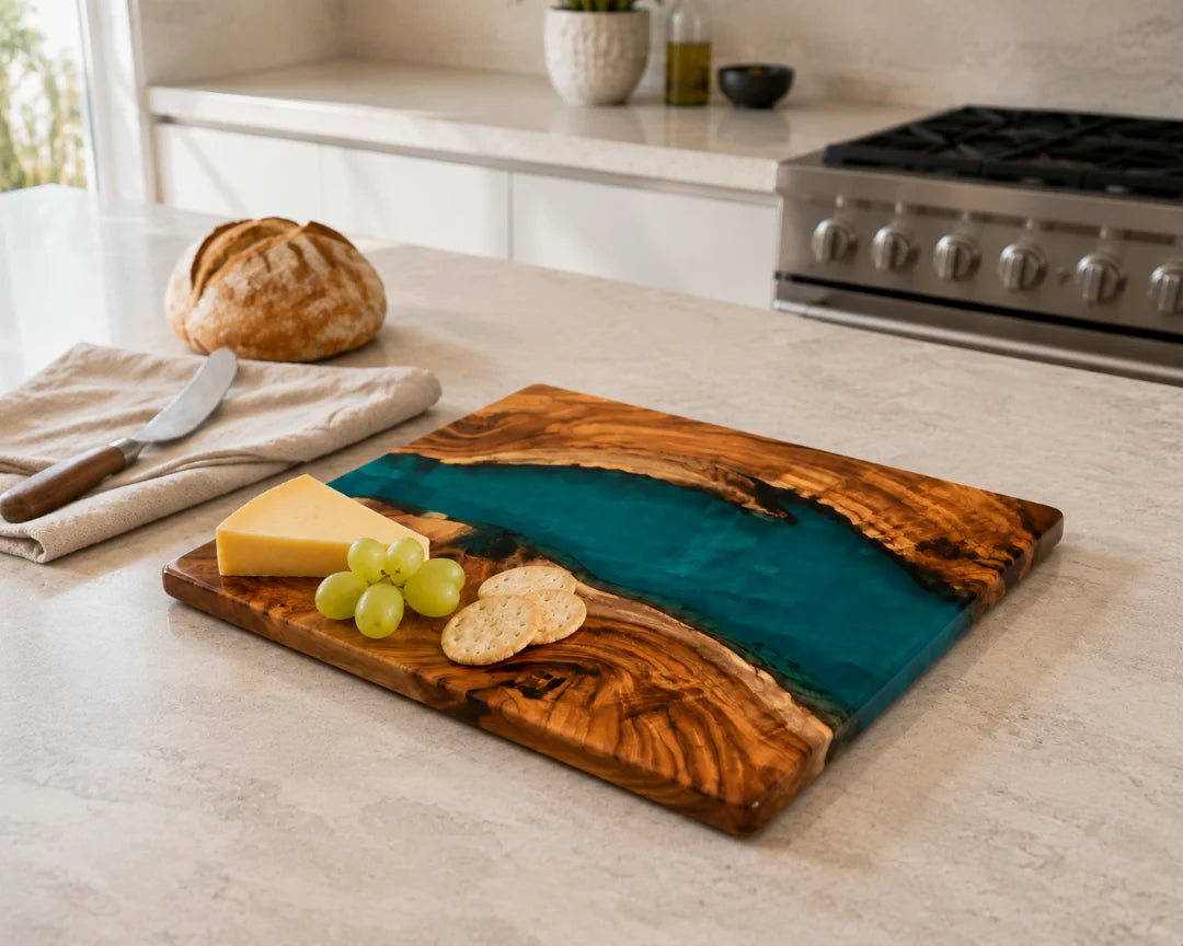 Teal Harbor Turquoise Epoxy Serving Board SB04