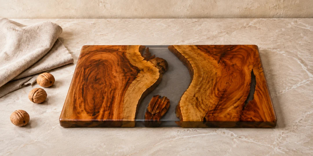 Midnight River Smoky Gray Epoxy Serving Board SB06