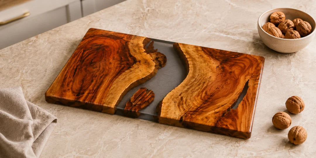 Midnight River Smoky Gray Epoxy Serving Board SB06