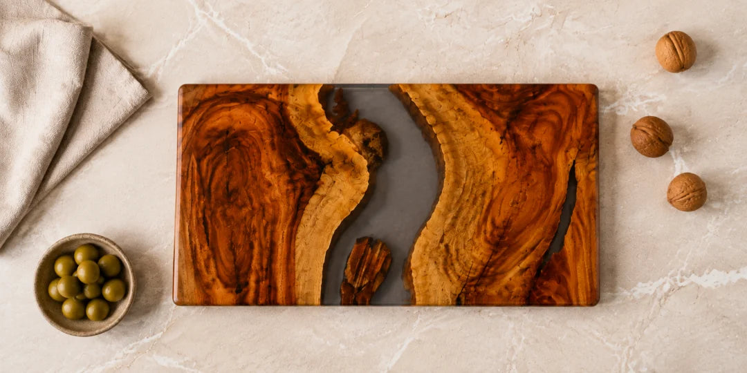 Midnight River Smoky Gray Epoxy Serving Board SB06