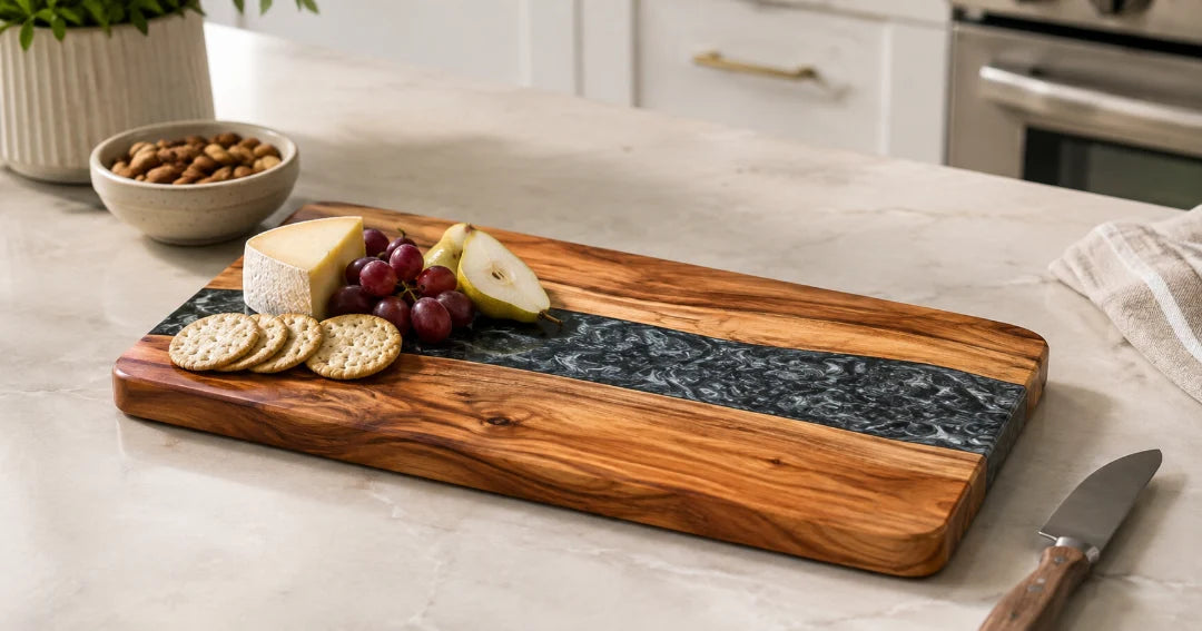 Black Crystal Run Black Silver Epoxy Serving Board SB10