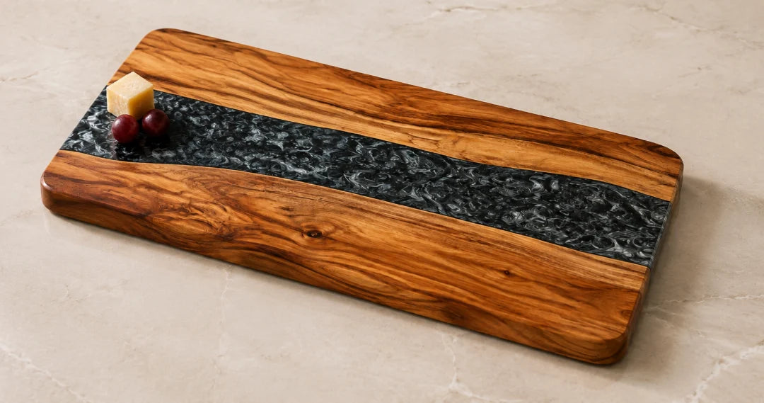 Black Crystal Run Black Silver Epoxy Serving Board SB10