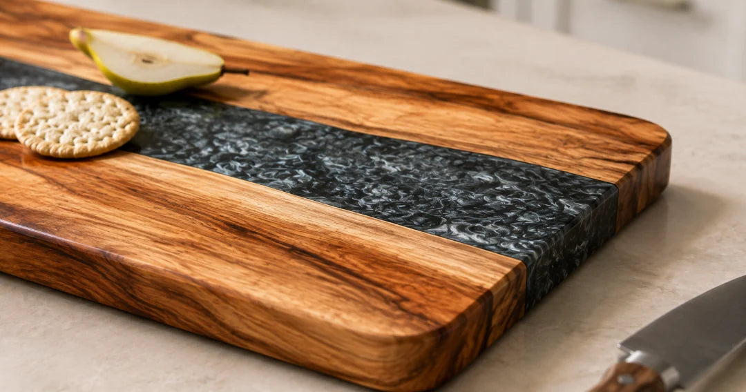 Black Crystal Run Black Silver Epoxy Serving Board SB10