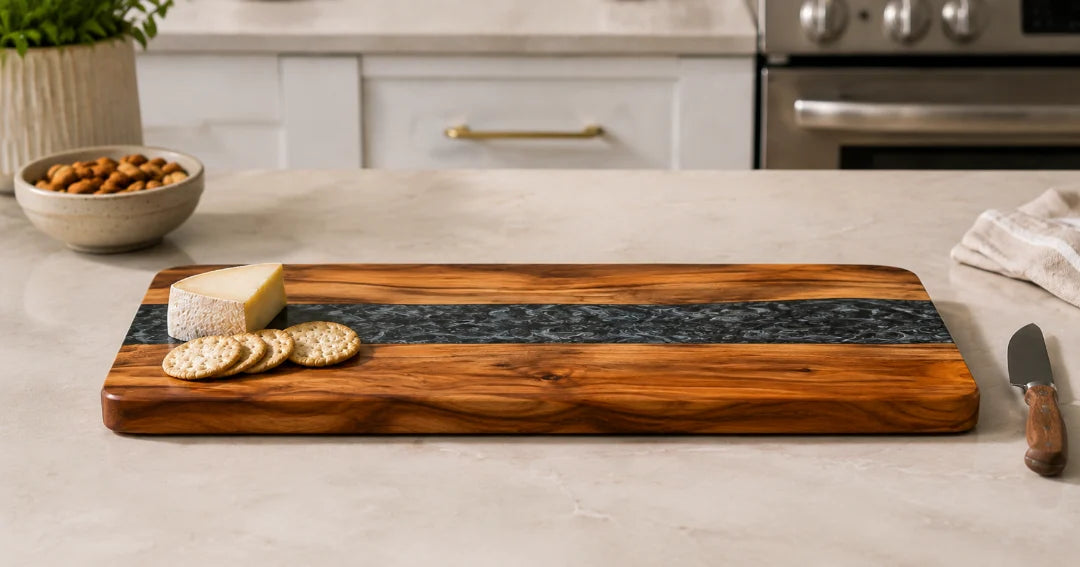 Black Crystal Run Black Silver Epoxy Serving Board SB10