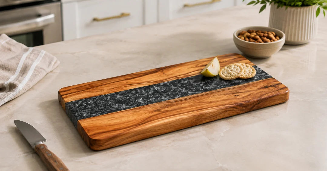 Black Crystal Run Black Silver Epoxy Serving Board SB10