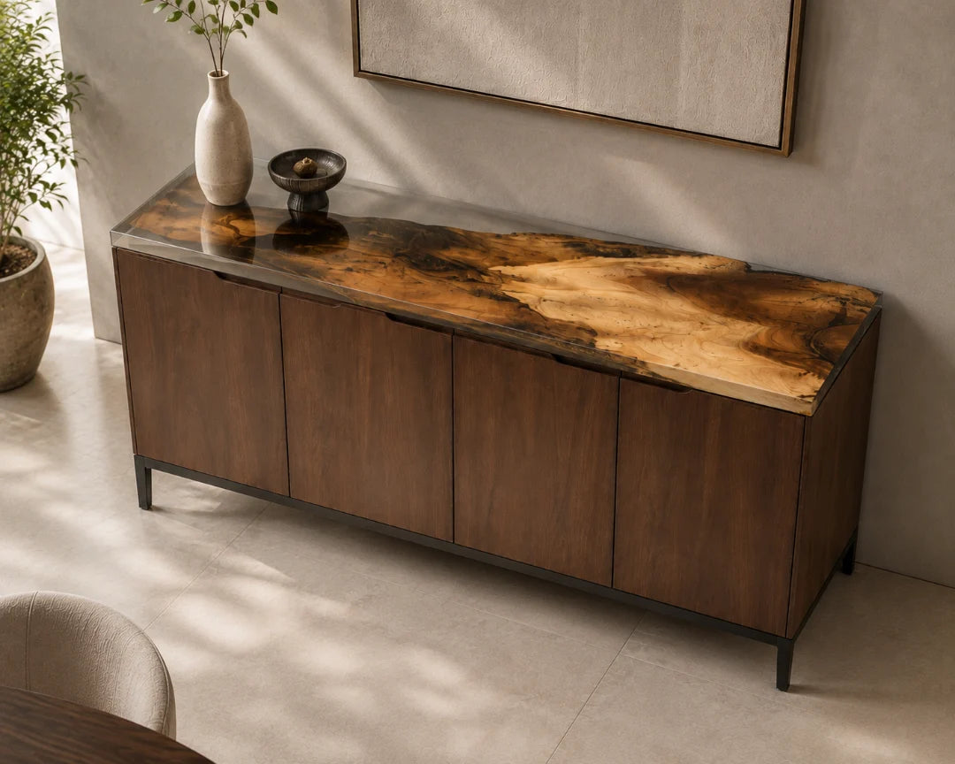 Golden Drift Clear Amber Epoxy Sideboard and Credenza SC01