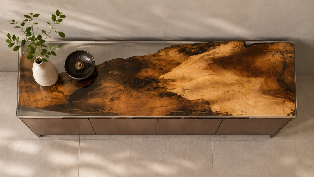 Golden Drift Clear Amber Epoxy Sideboard and Credenza SC01