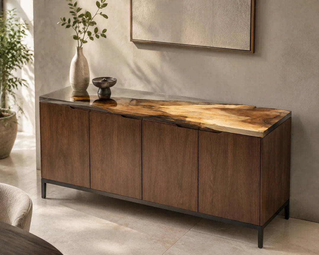 Golden Drift Clear Amber Epoxy Sideboard and Credenza SC01