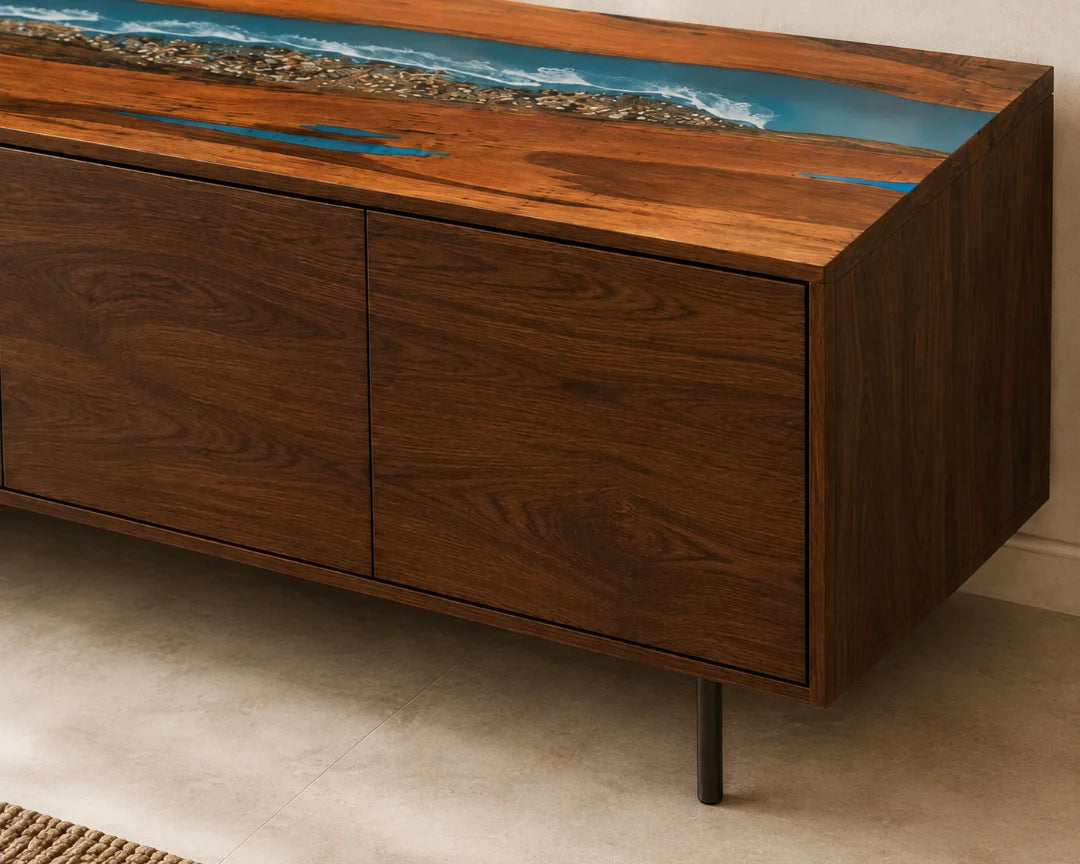 Coastal Line Ocean Blue and Pearl White Epoxy Sideboard and Credenza SC02