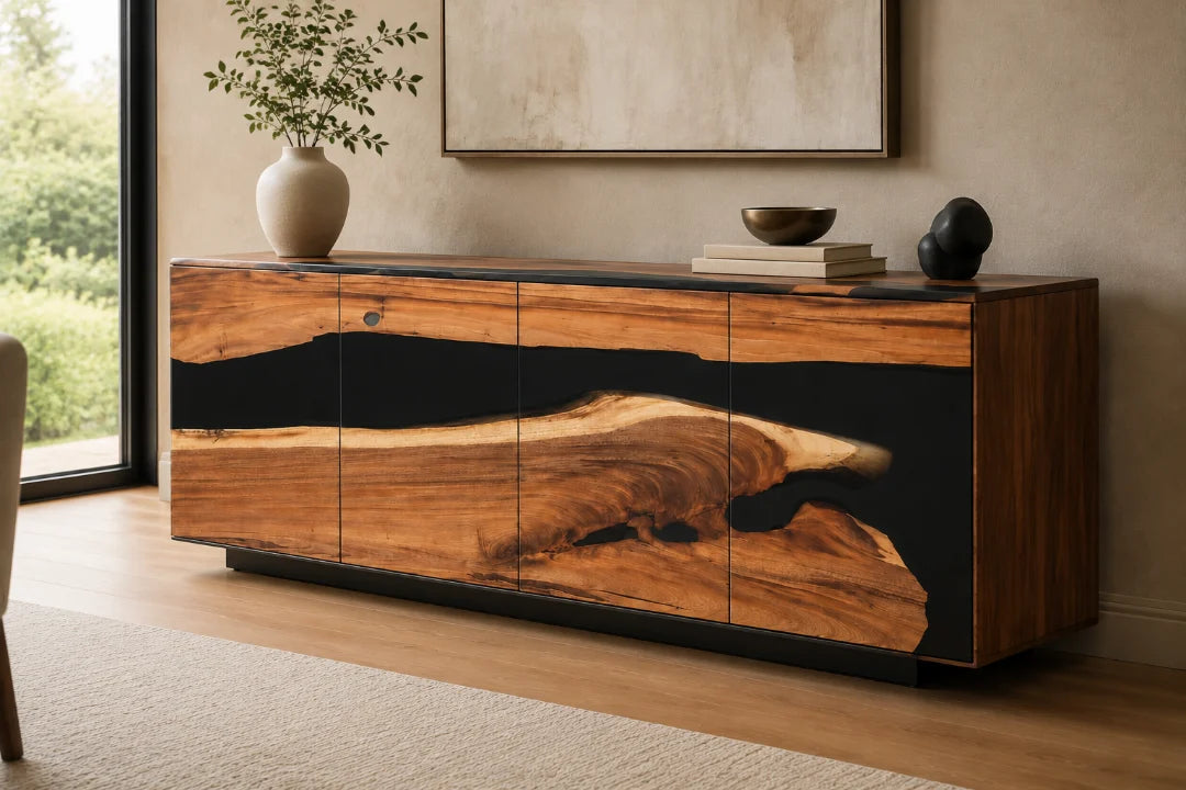 Black Passage Jet Black Epoxy Sideboard and Credenza SC03