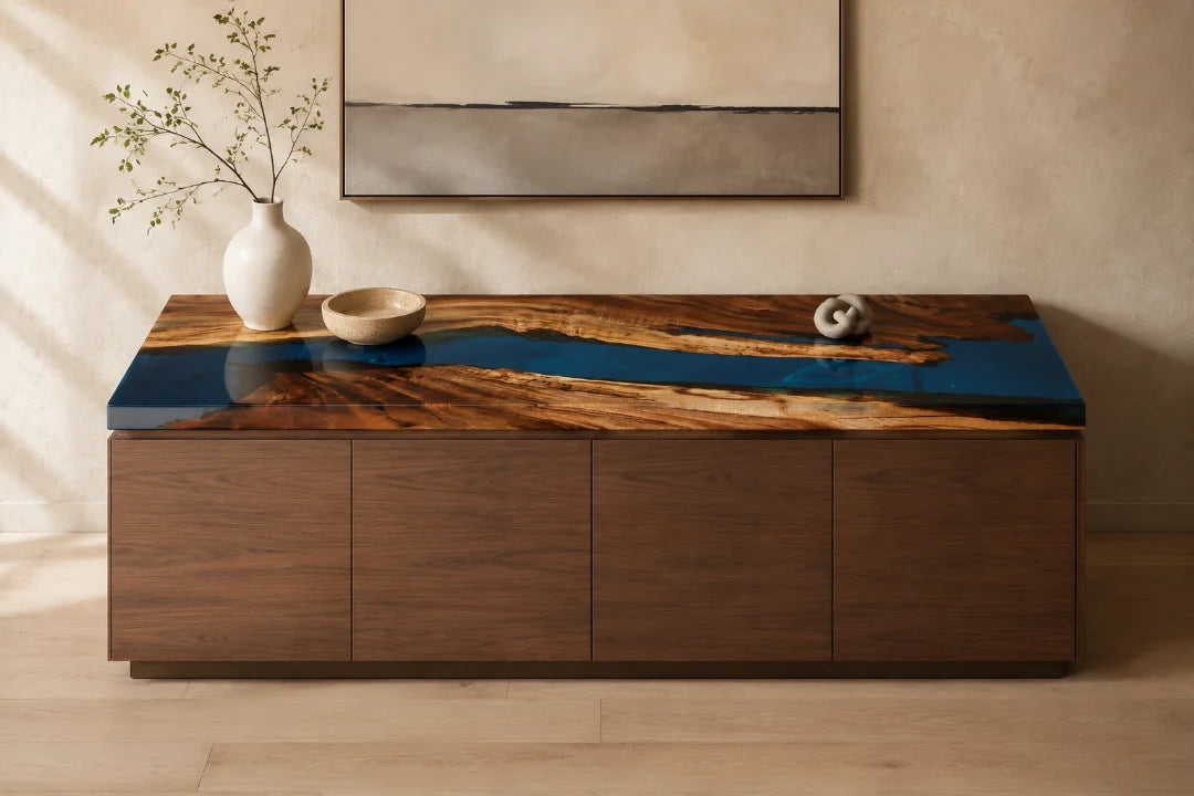 Blue Estuary Ocean Blue Epoxy Sideboard and Credenza SC04