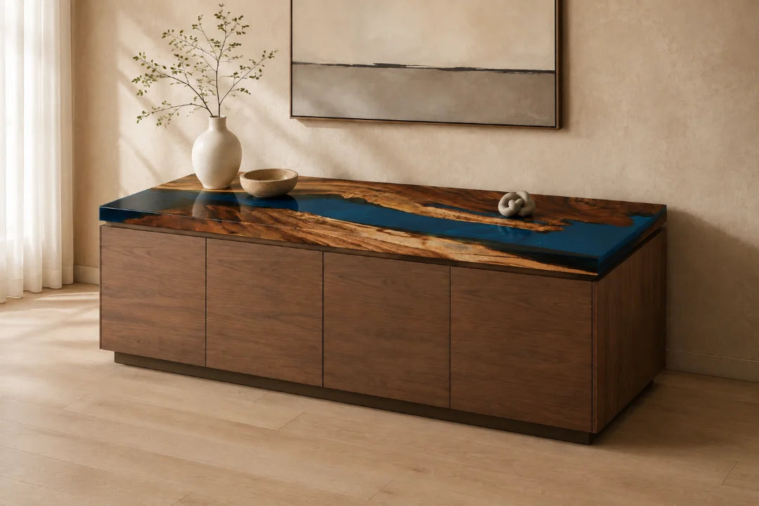 Blue Estuary Ocean Blue Epoxy Sideboard and Credenza SC04