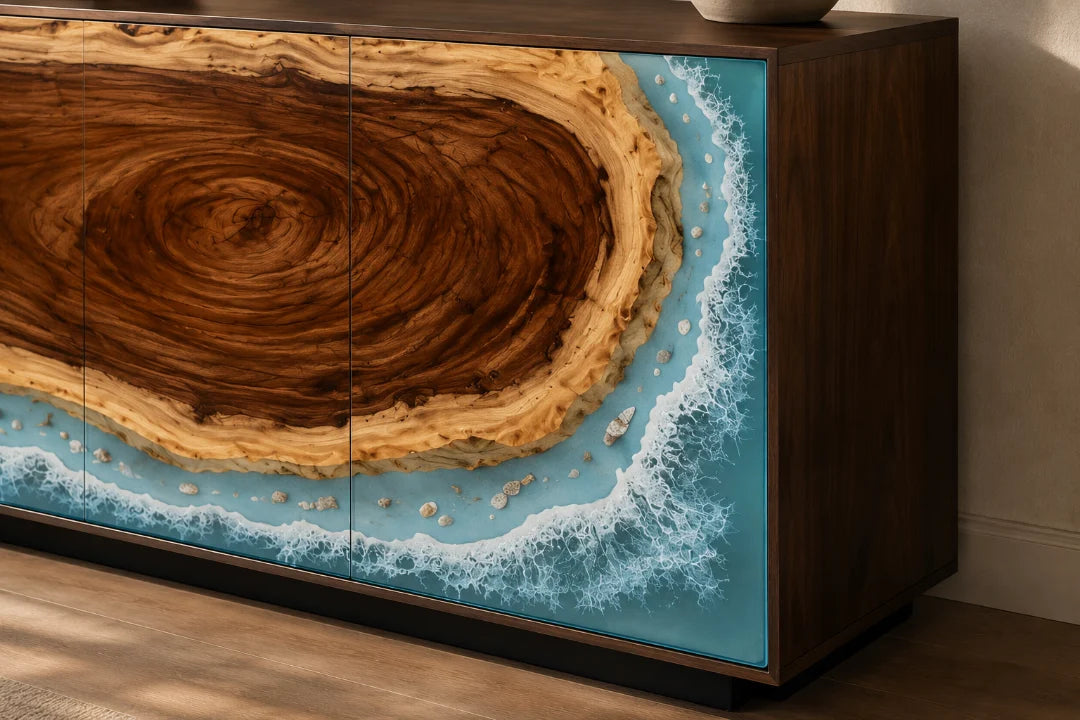 Island Surf Ocean Blue and Pearl White Epoxy Sideboard and Credenza SC05